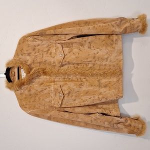 Cheetah Animal Print 100% Leather w/Faux Fur Y2K 90's Jacket w/zipper